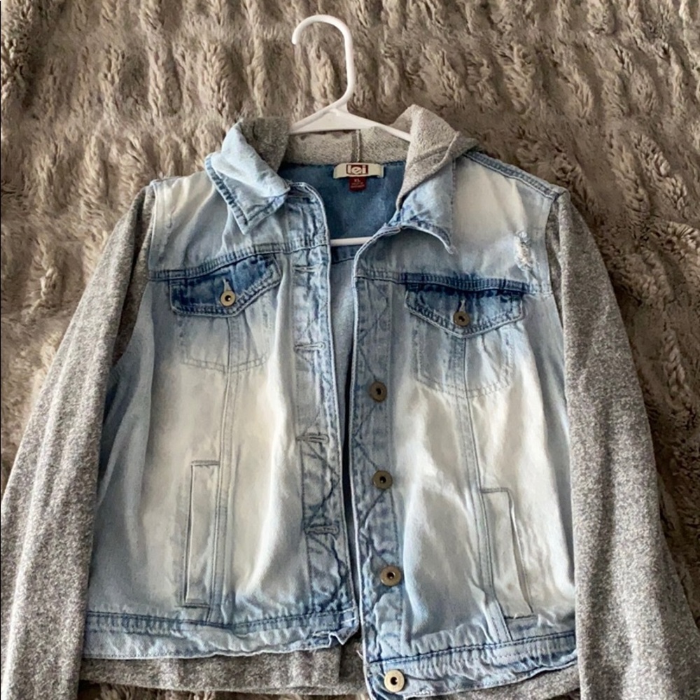 lei denim sweatshirt with gray sleeves